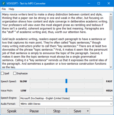 Screenshot of the application Text to MP3 Converter - #1