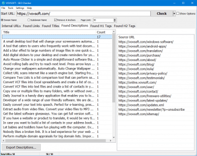 Screenshot of the application VOVSoft SEO Checker - #4