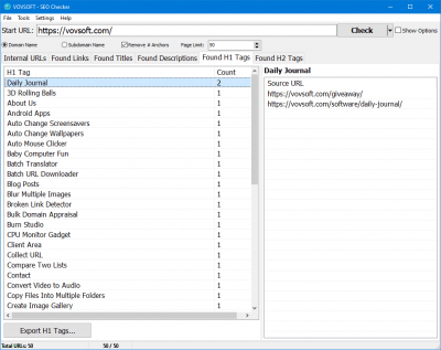 Screenshot of the application VOVSoft SEO Checker - #5
