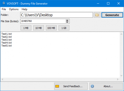 Screenshot of the application Dummy File Generator - #1