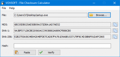 Screenshot of the application VOV File Checksum Calculator - #1