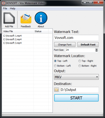 Screenshot of the application Vovsoft Watermark Video - #1