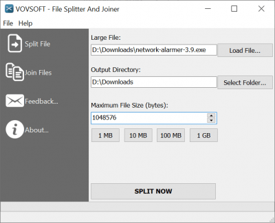 Screenshot of the application Vovsoft File Splitter And Joiner - #1