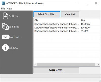Screenshot of the application Vovsoft File Splitter And Joiner - #2