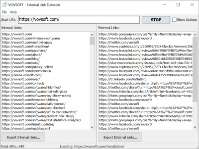 Screenshot of the application Vovsoft External Link Detector - #1