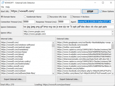 Screenshot of the application Vovsoft External Link Detector - #2