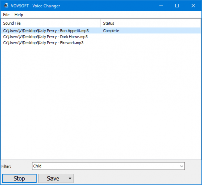 Screenshot of the application Vovsoft Voice Changer - #3