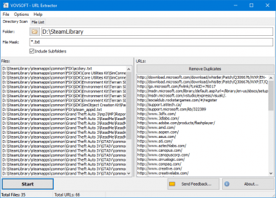 Screenshot of the application Vovsoft URL Extractor - #1