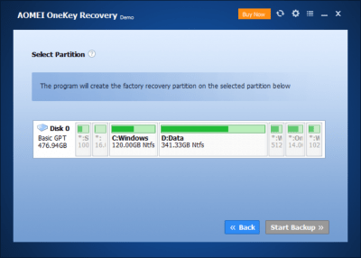 Screenshot of the application AOMEI OneKey Recovery - #3