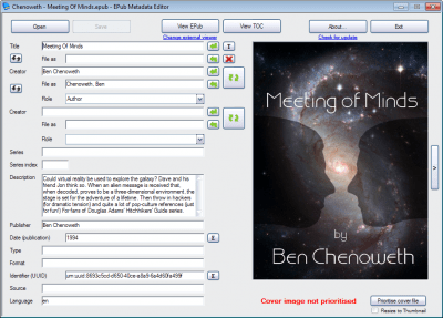 Screenshot of the application EPUB Metadata Editor - #1