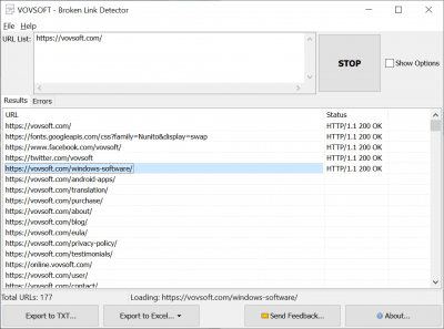 Screenshot of the application Vovsoft Broken Link Detector - #1
