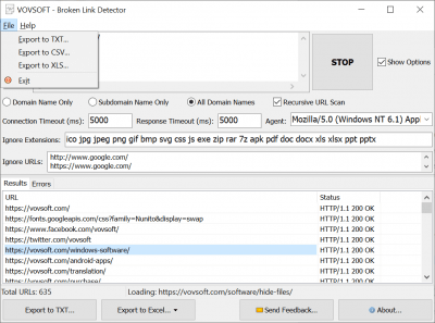 Screenshot of the application Vovsoft Broken Link Detector - #3