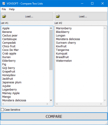 Screenshot of the application Vovsoft Compare Two Lists - #2