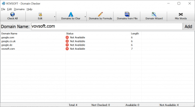 Screenshot of the application Vovsoft Domain Checker - #1