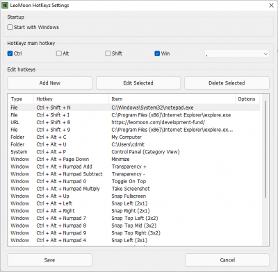Screenshot of the application LeoMoon HotKeyz - #1