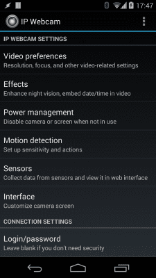 Screenshot of the application IP Webcam - #1