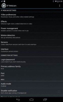 Screenshot of the application IP Webcam - #4