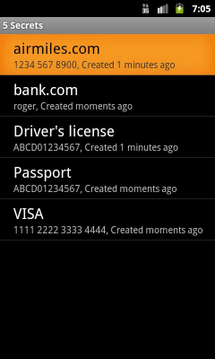 Screenshot of the application Secrets for Android - #3