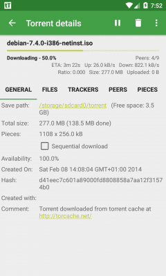 Screenshot of the application tTorrent Lite - #5