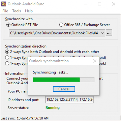 Screenshot of the application Outlook-Android Sync - #5