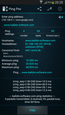 Screenshot of the application Ping Pro - #1