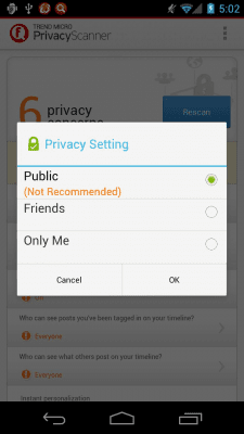 Screenshot of the application Facebook Scanner - #3