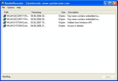 Screenshot of the application RootkitRevealer - #1