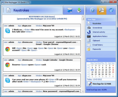 Screenshot of the application Elite Keylogger - #1