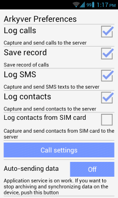 Screenshot of the application Recording calls and texts Arkyver - #4