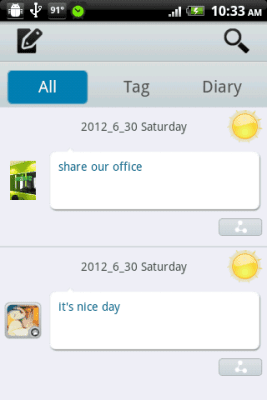 Screenshot of the application Motion Diary - #1