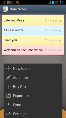 Screenshot of the application Safe Notes - #2