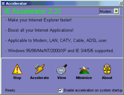 Screenshot of the application IE Accelerator - #1