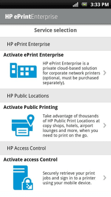 Screenshot of the application HP ePrint Enterprise (service) - #1