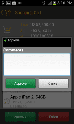 Screenshot of the application SAP Cart Approval - #3