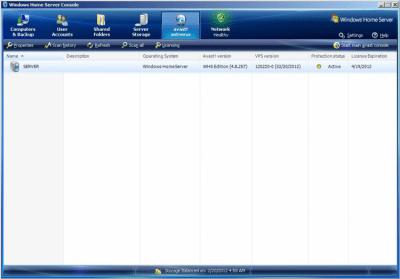 Screenshot of the application Avast Windows Home Server Edition - #1