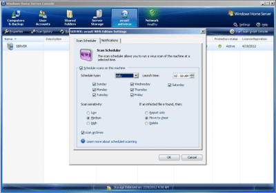 Screenshot of the application Avast Windows Home Server Edition - #2