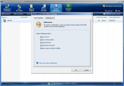 Screenshot of the application Avast Windows Home Server Edition - #3