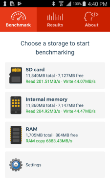 Screenshot of the application A1 SD Bench - #1