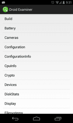 Screenshot of the application Droid Examiner - #1