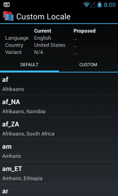 Screenshot of the application Custom Locale - #1