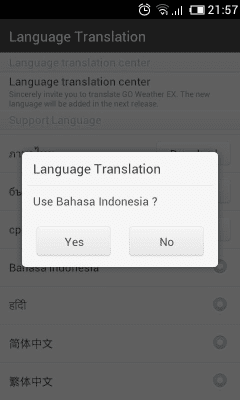 Screenshot of the application Bahasa Indonesian GOWeatherEX - #2