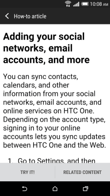 Screenshot of the application HTC Help - #5