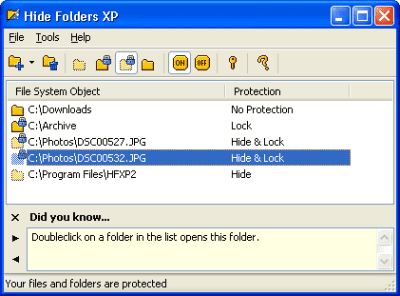 Screenshot of the application Hide Folders XP - #1