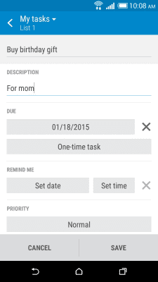 Screenshot of the application HTC 'Tasks' - #2