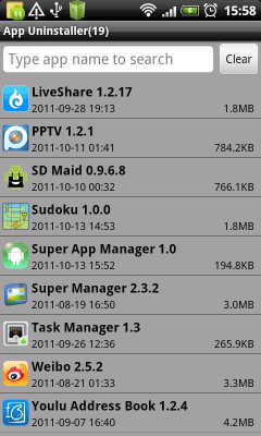 Screenshot of the application Super App Manager from Mobile Idea - #2