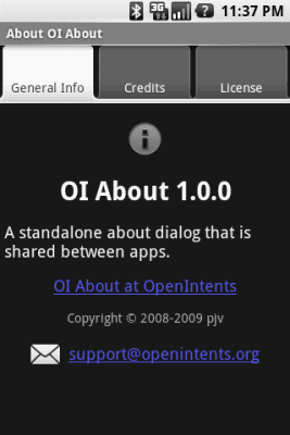 Screenshot of the application OI About - #1