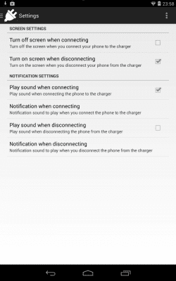 Screenshot of the application ChargeNotify - Screen Behavior - #1