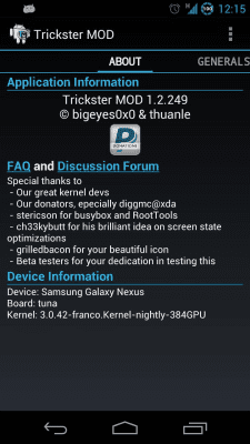 Screenshot of the application Trickster MOD Kernel Settings - #1