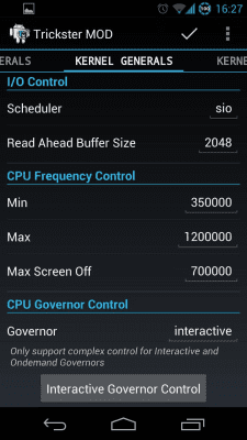 Screenshot of the application Trickster MOD Kernel Settings - #5