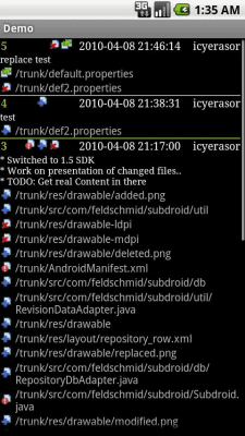 Screenshot of the application Subdroid SVN - #1